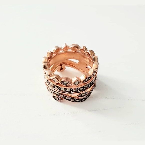 Rose Gold Vermeil And Crystal Band Ring Size 7 - Picture 1 of 7